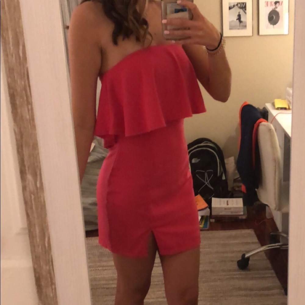 Hot Pink Ruffle Strapless Dress